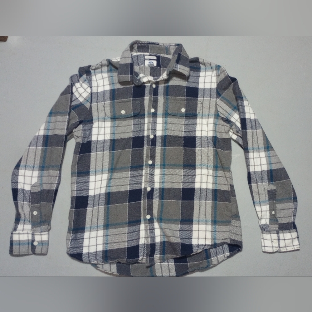 Old Navy Plaid Button-Down Shirt - Navy, Gray & White, Size L
